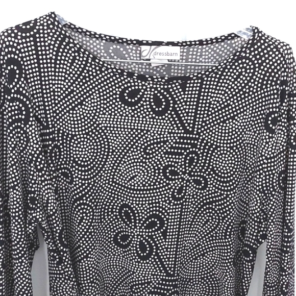 DRESS BARN Women's Top Black & White Design With Front Sash & Silver Ring XL - Picture 1 of 10
